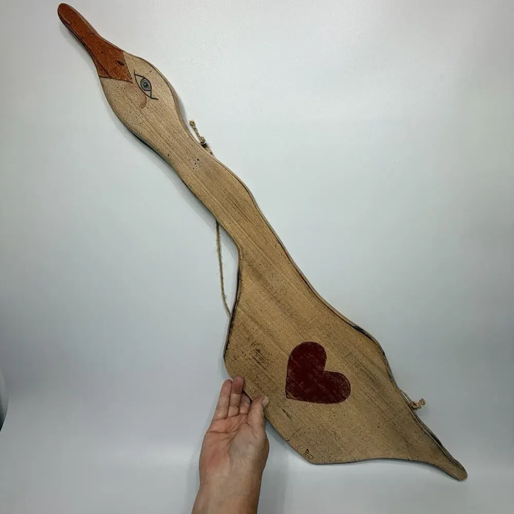 Large Farmhouse Wood Country Goose Duck Wall Decor Sign Hand Painted Heart 34